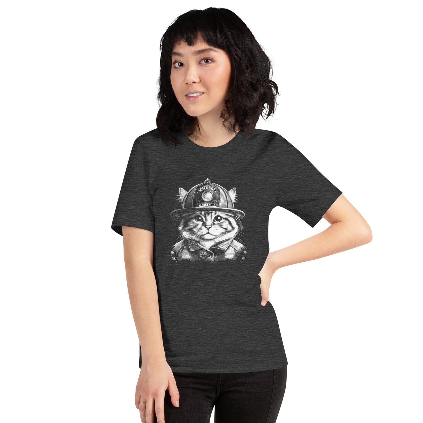 OMTHREAD Firefighter Cat Earth Squad T-Shirt | Cat Lover Firefighter Tee