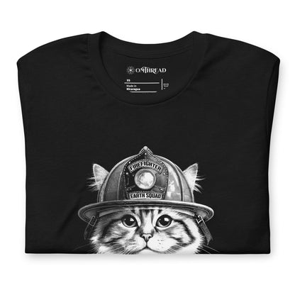 OMTHREAD Firefighter Cat Earth Squad T-Shirt | Cat Lover Firefighter Tee