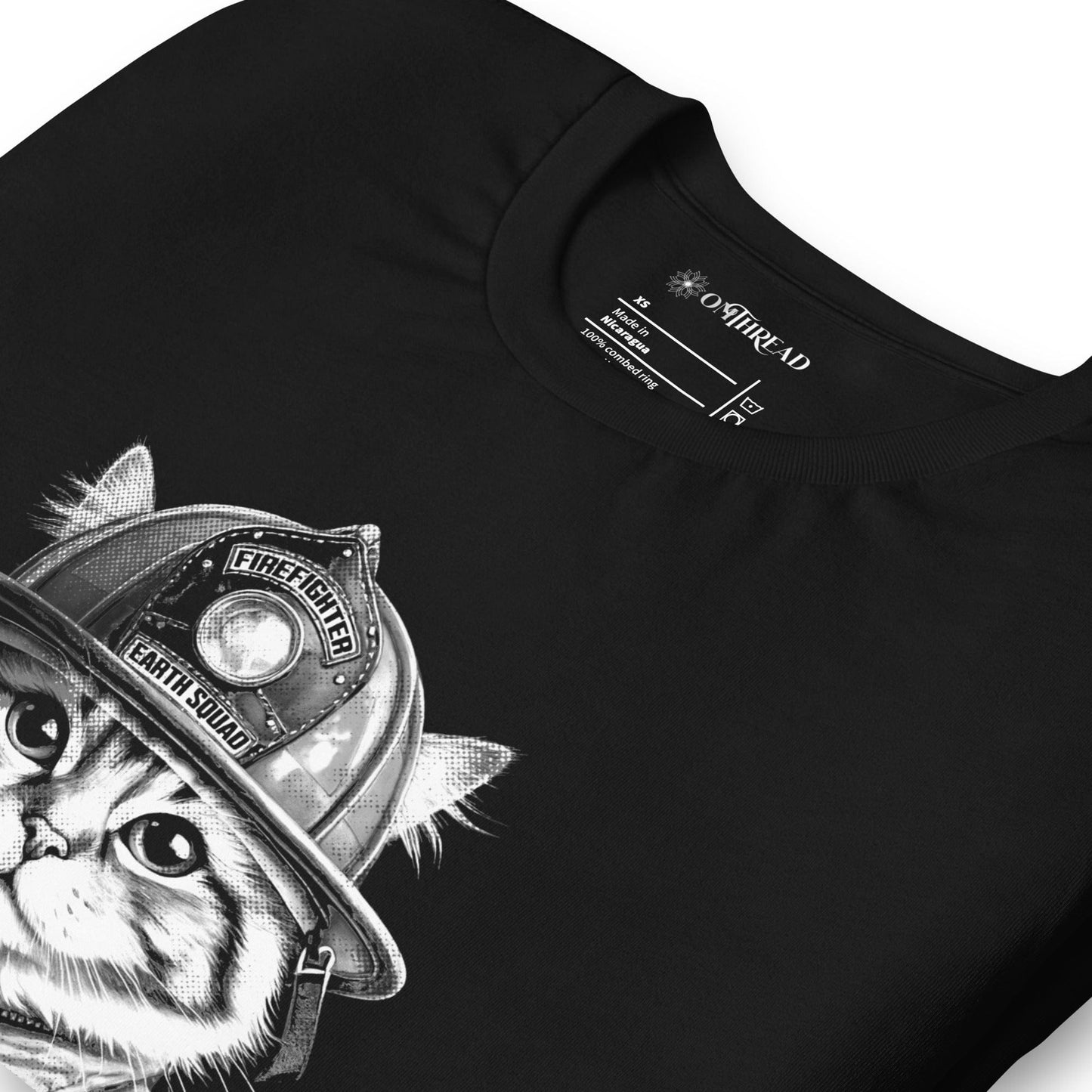 OMTHREAD Firefighter Cat Earth Squad T-Shirt | Cat Lover Firefighter Tee