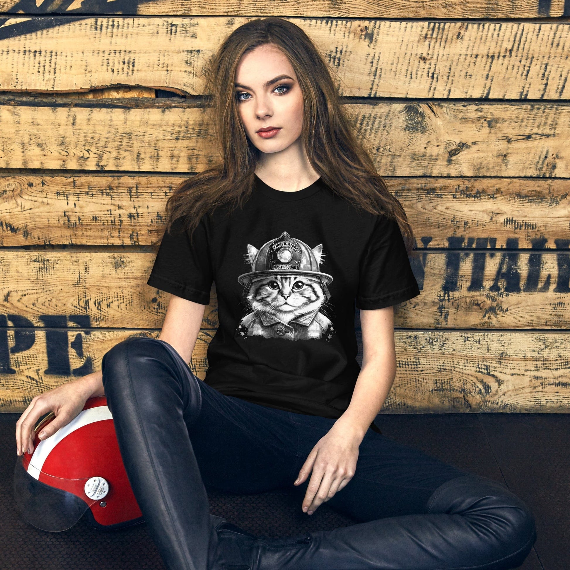 OMTHREAD Firefighter Cat Earth Squad T-Shirt | Cat Lover Firefighter Tee