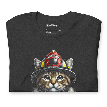 OMTHREAD Firefighter Cat Earth Squad Tee | Eco-Friendly Firefighter Design | Cute Cat Lover Shirt