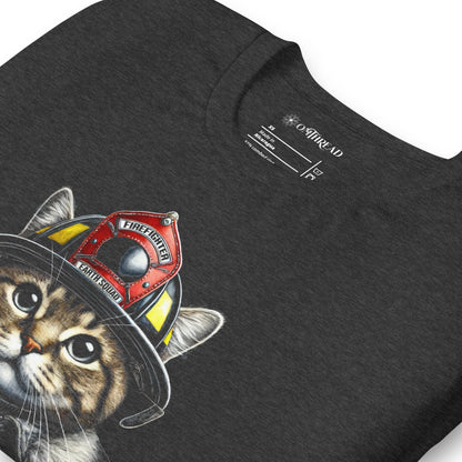 OMTHREAD Firefighter Cat Earth Squad Tee | Eco-Friendly Firefighter Design | Cute Cat Lover Shirt