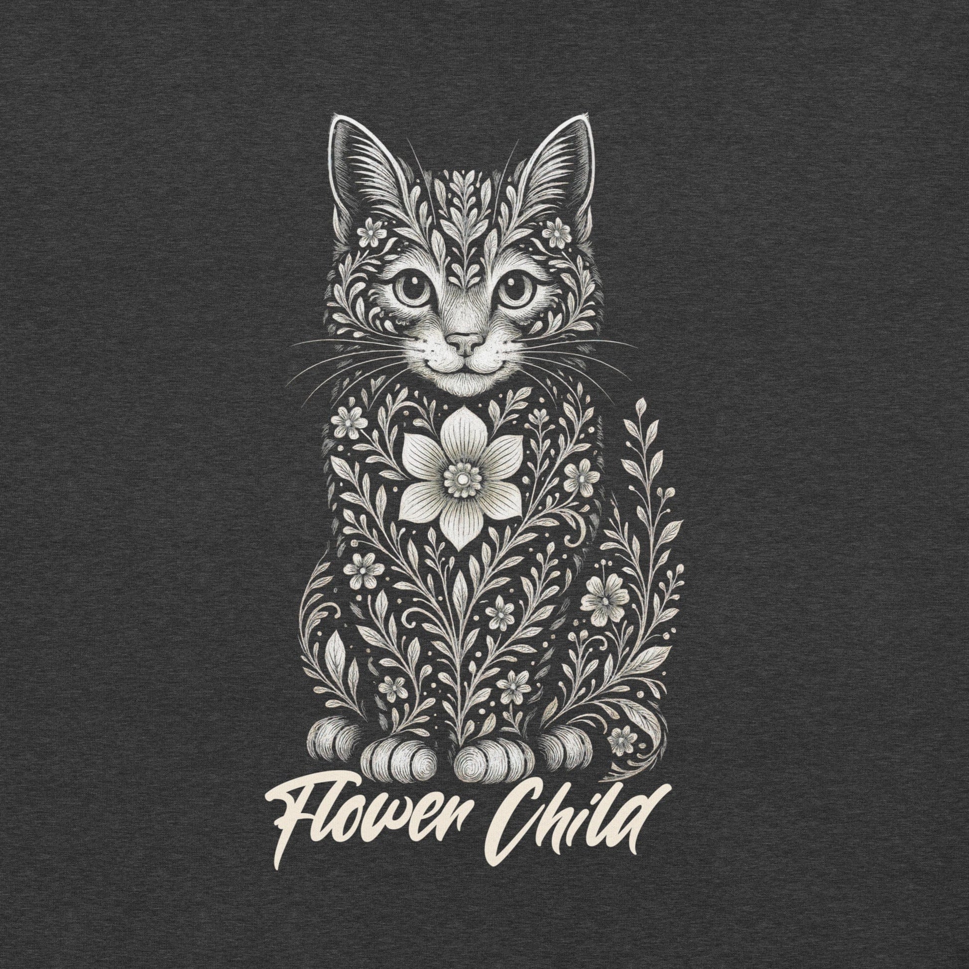 OMTHREAD Flower Child Cat Shirt Hippie Floral Cat Design