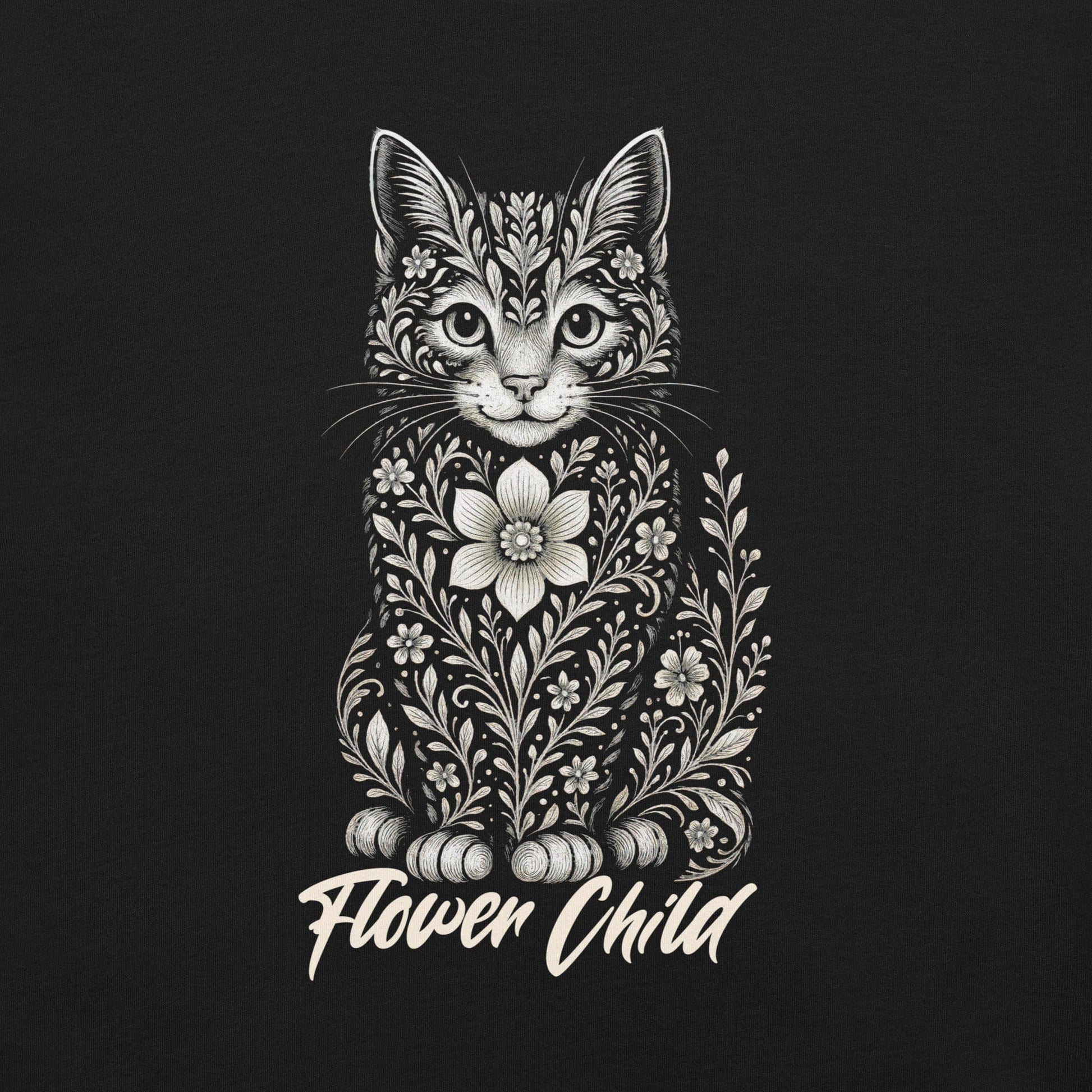 OMTHREAD Flower Child Cat Shirt Hippie Floral Cat Design
