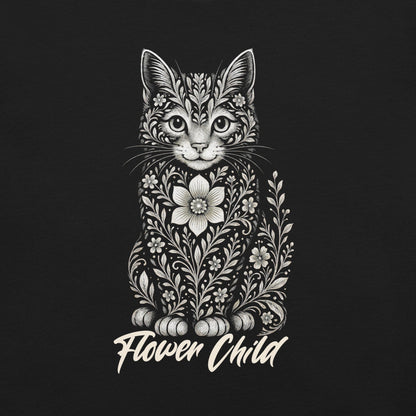OMTHREAD Flower Child Cat Shirt Hippie Floral Cat Design