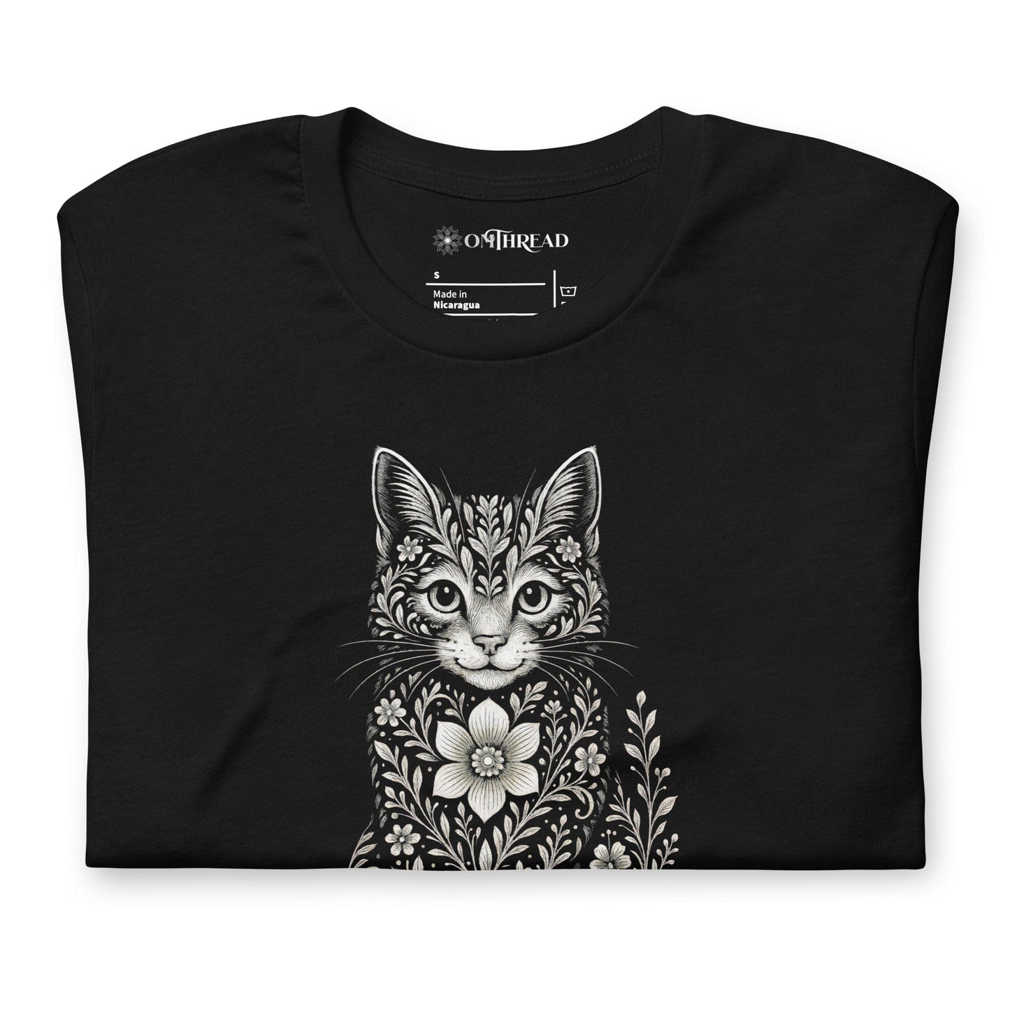OMTHREAD Flower Child Cat Shirt Hippie Floral Cat Design
