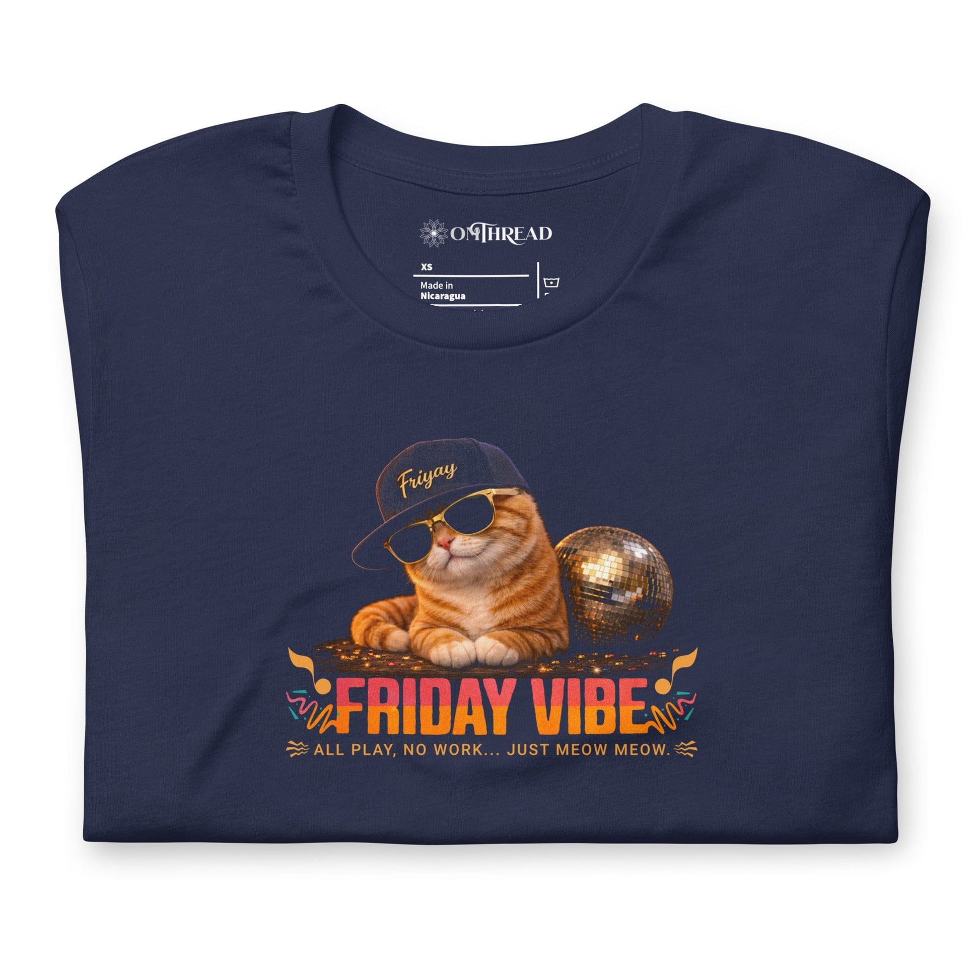 OMTHREAD Friday Vibe Cat Shirt Funny Weekend Party Graphic Tee