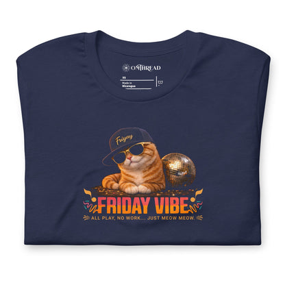OMTHREAD Friday Vibe Cat Shirt Funny Weekend Party Graphic Tee