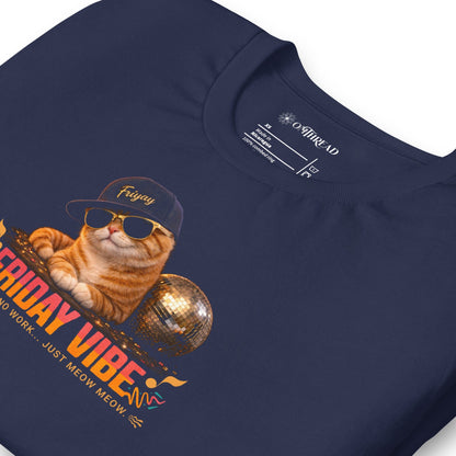 OMTHREAD Friday Vibe Cat Shirt Funny Weekend Party Graphic Tee