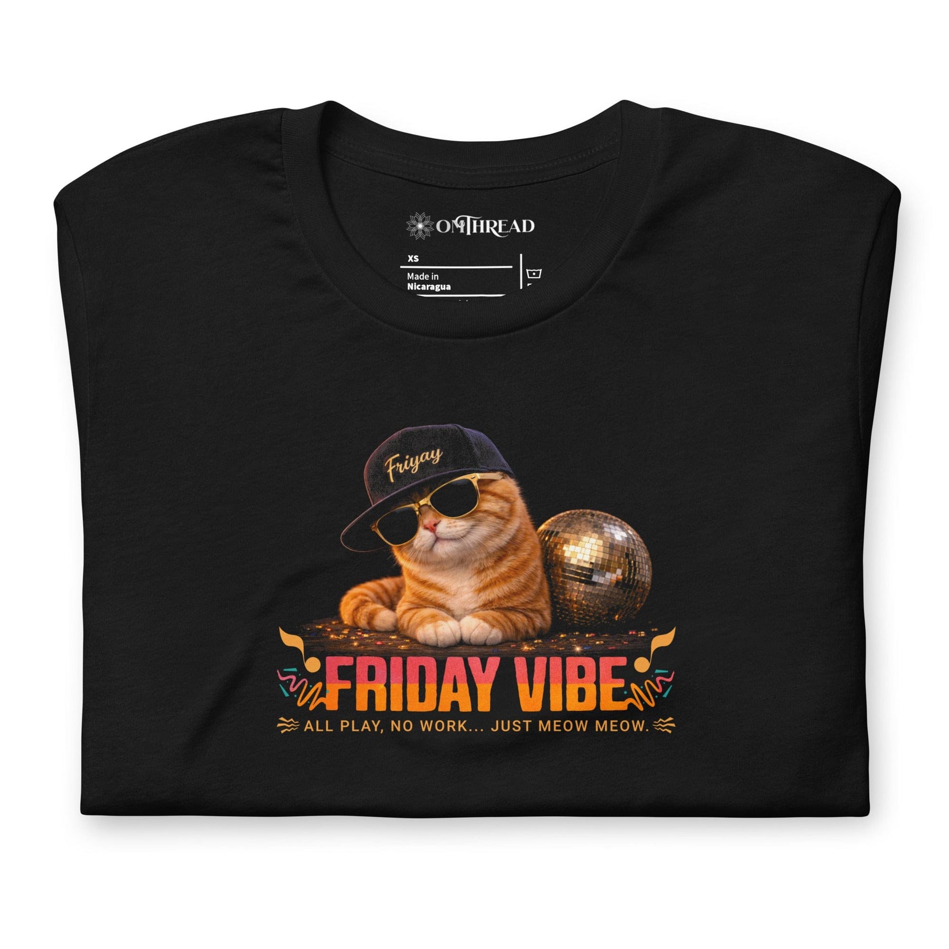 OMTHREAD Friday Vibe Cat Shirt Funny Weekend Party Graphic Tee