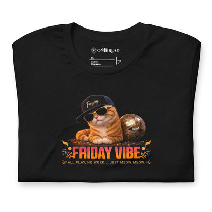 OMTHREAD Friday Vibe Cat Shirt Funny Weekend Party Graphic Tee