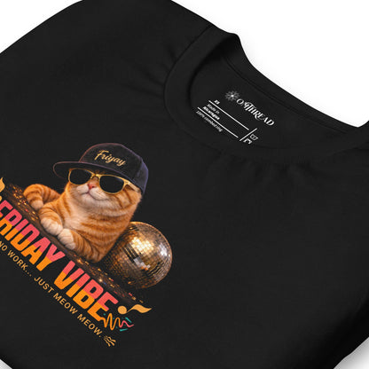 OMTHREAD Friday Vibe Cat Shirt Funny Weekend Party Graphic Tee