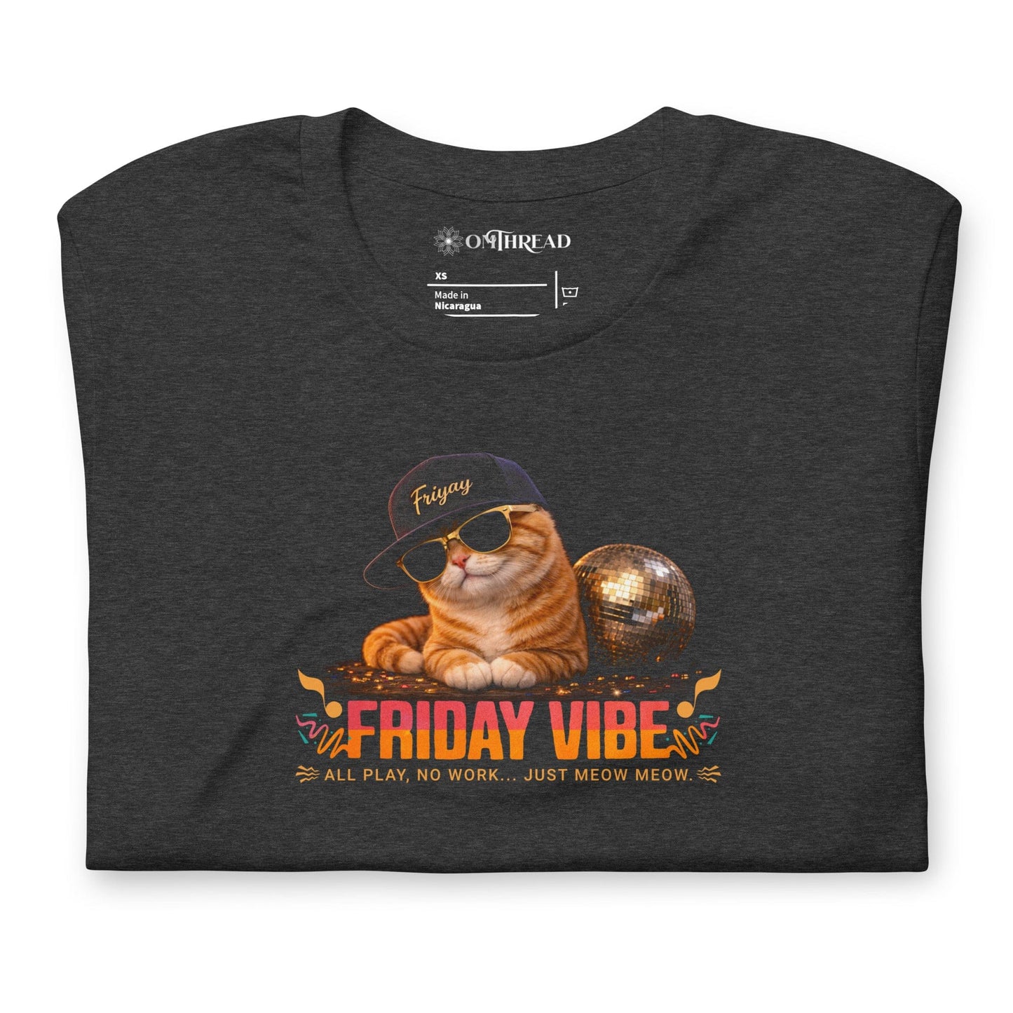 OMTHREAD Friday Vibe Cat Shirt Funny Weekend Party Graphic Tee
