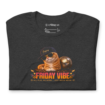 OMTHREAD Friday Vibe Cat Shirt Funny Weekend Party Graphic Tee