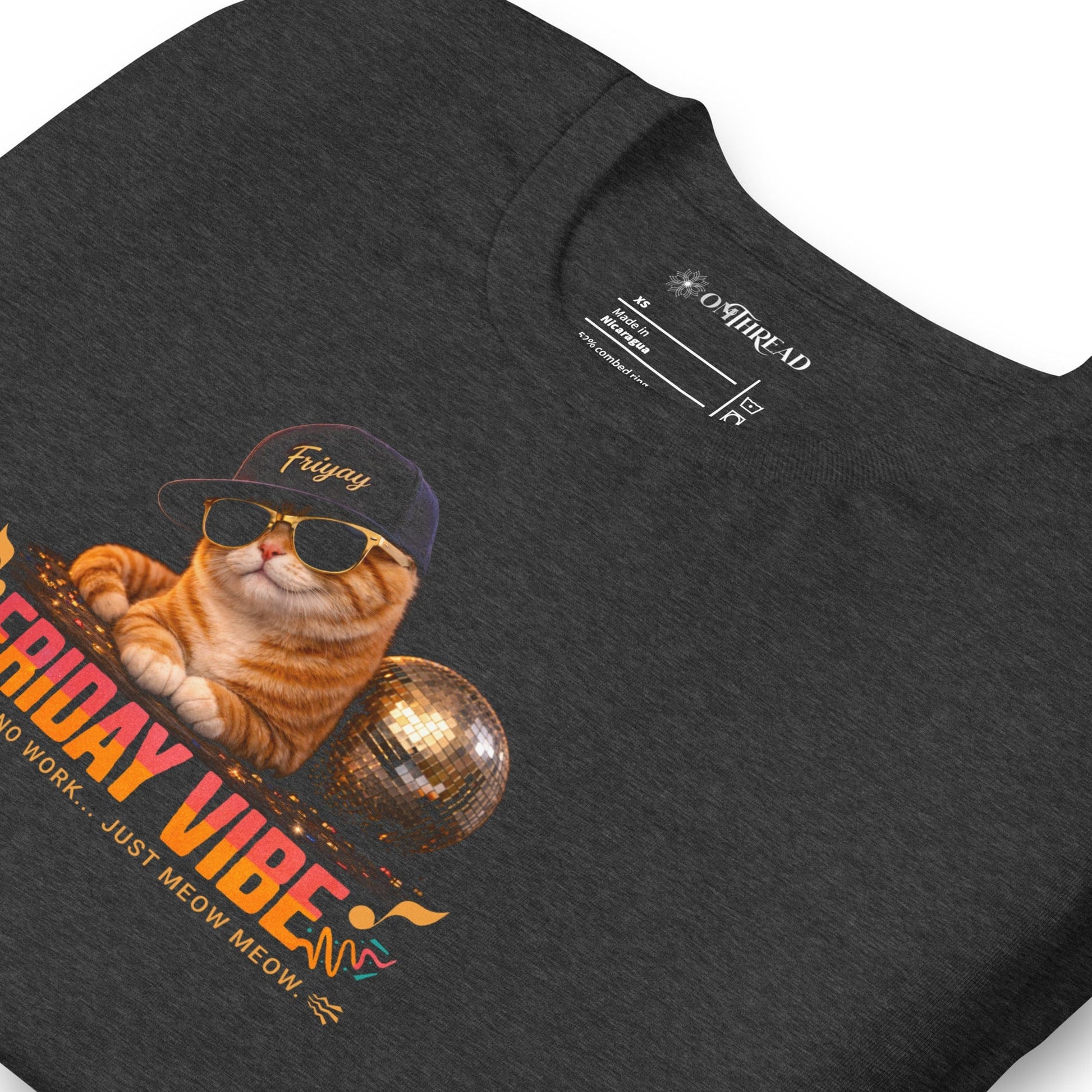 OMTHREAD Friday Vibe Cat Shirt Funny Weekend Party Graphic Tee
