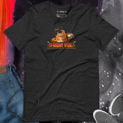 OMTHREAD Friday Vibe Cat Shirt Funny Weekend Party Graphic Tee