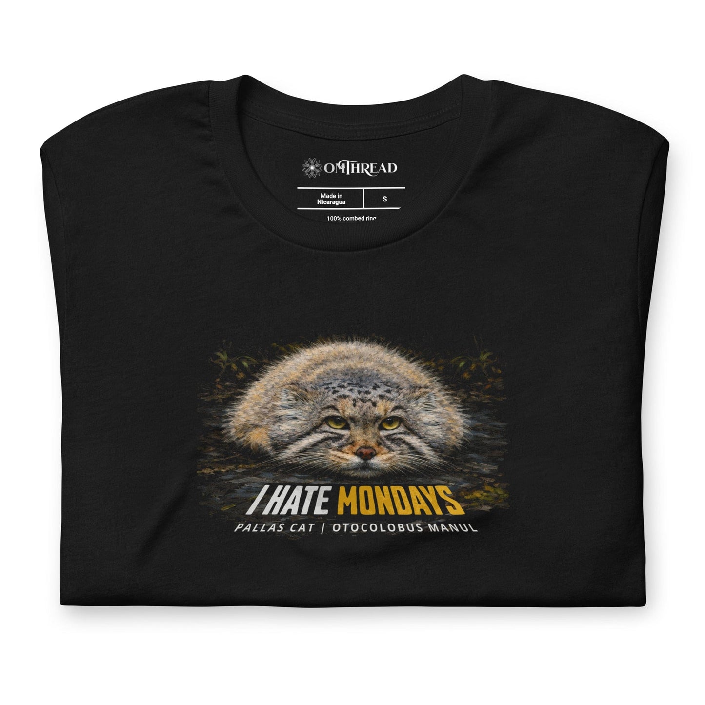 OMTHREAD Funny I Hate Mondays Pallas Cat T-Shirt Grumpy Manul Mood