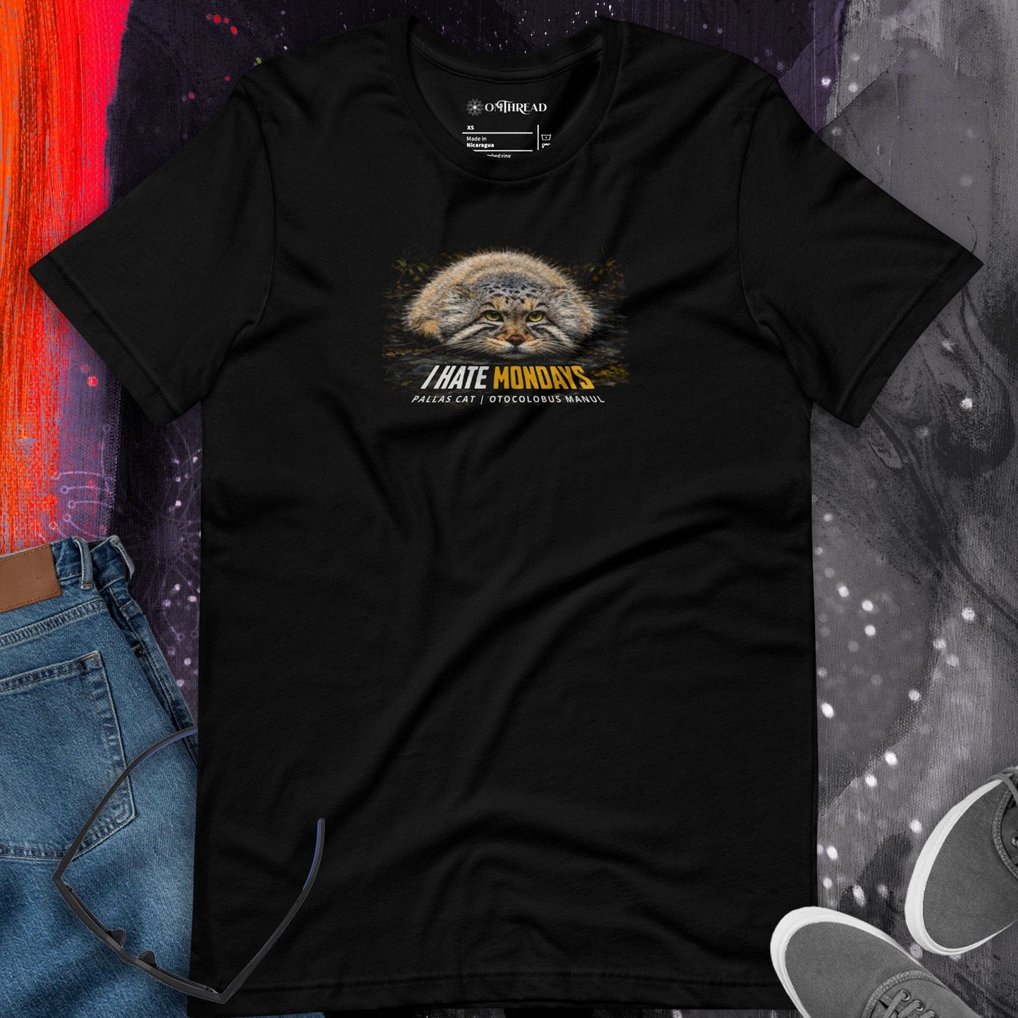 OMTHREAD Funny I Hate Mondays Pallas Cat T-Shirt Grumpy Manul Mood