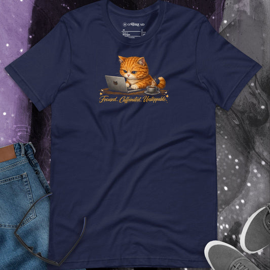 OMTHREAD Funny Orange Cat Coffee T-Shirt for Cat Lovers