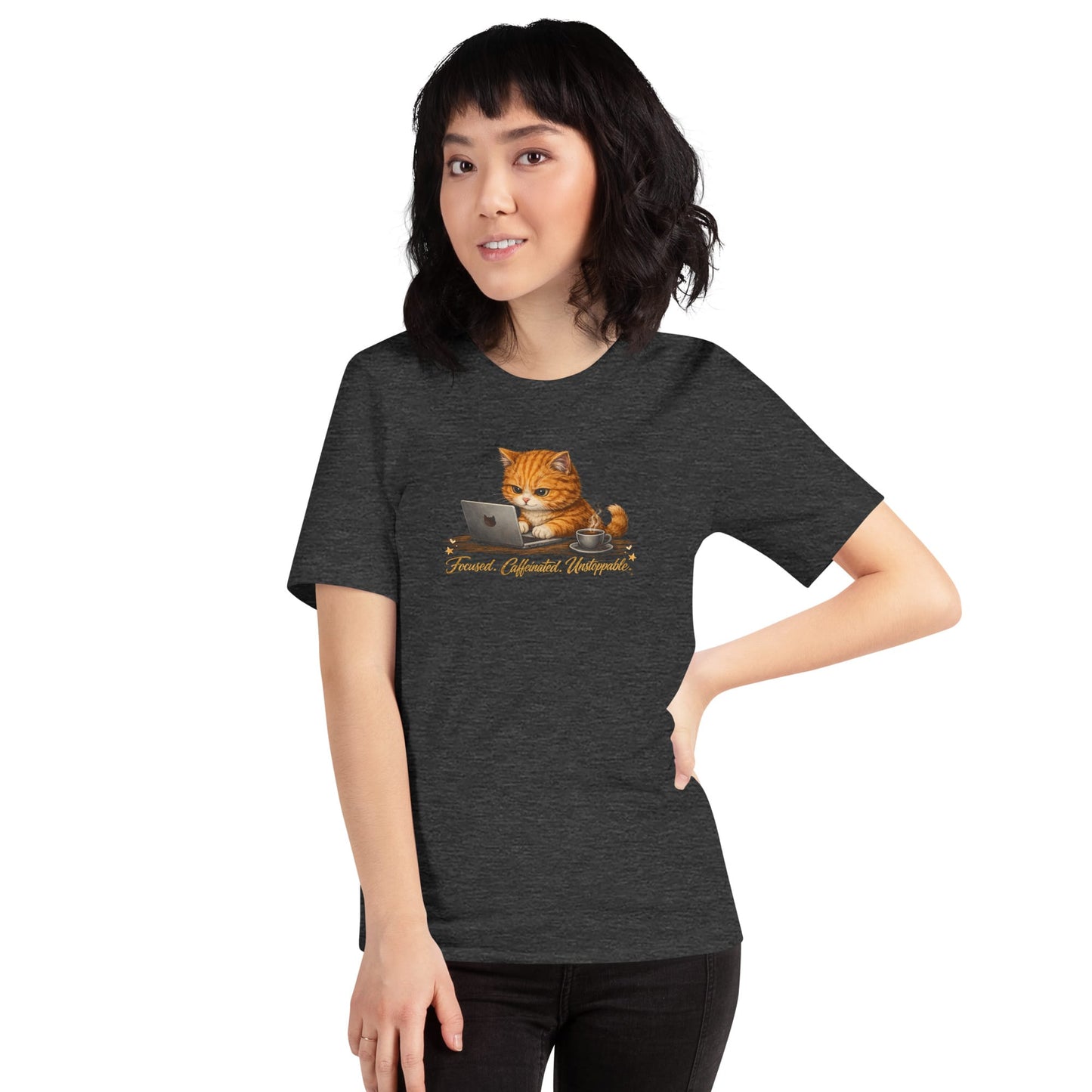 OMTHREAD Funny Orange Cat Coffee T-Shirt for Cat Lovers