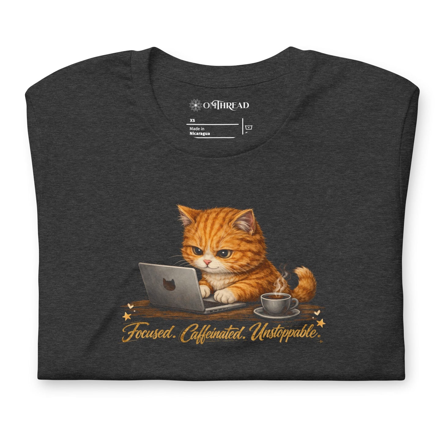 OMTHREAD Funny Orange Cat Coffee T-Shirt for Cat Lovers