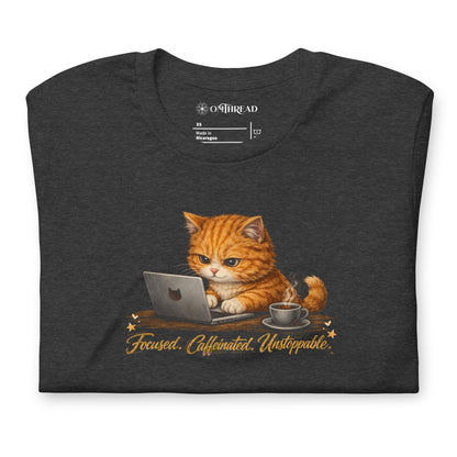 OMTHREAD Funny Orange Cat Coffee T-Shirt for Cat Lovers