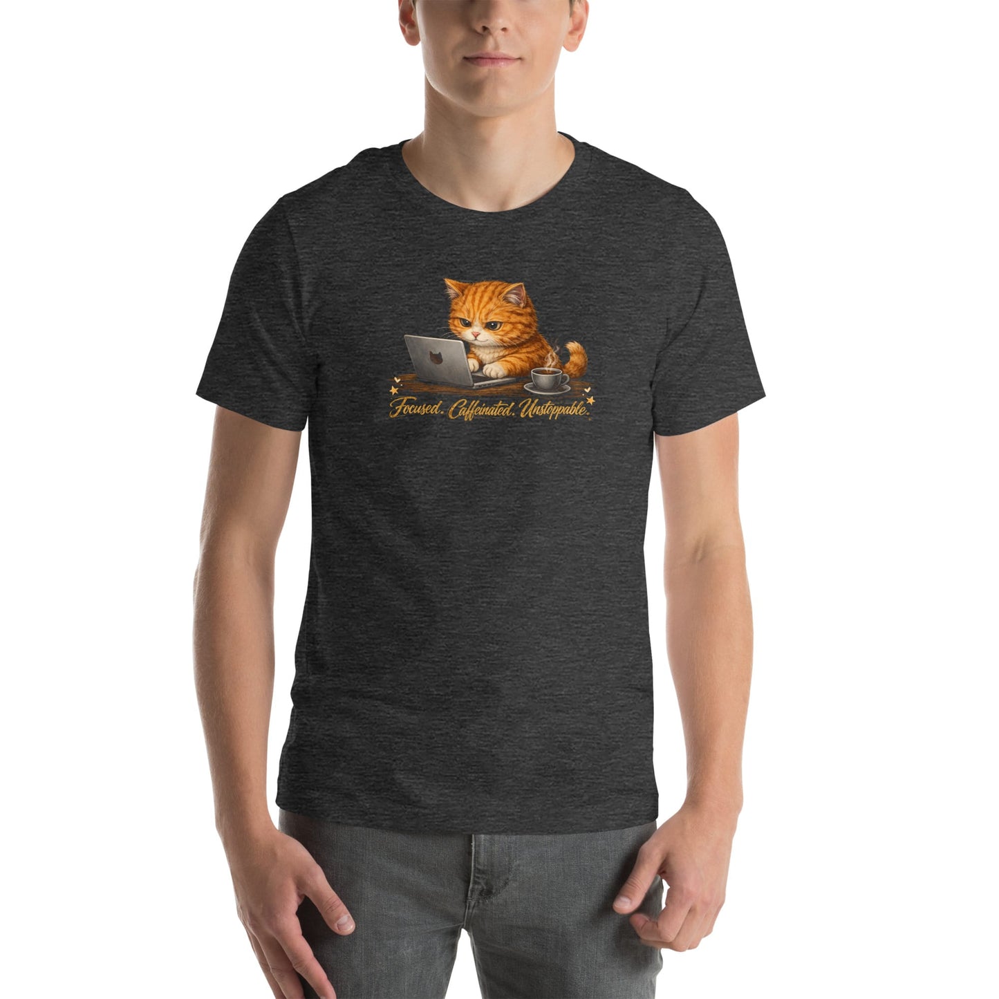 OMTHREAD Funny Orange Cat Coffee T-Shirt for Cat Lovers