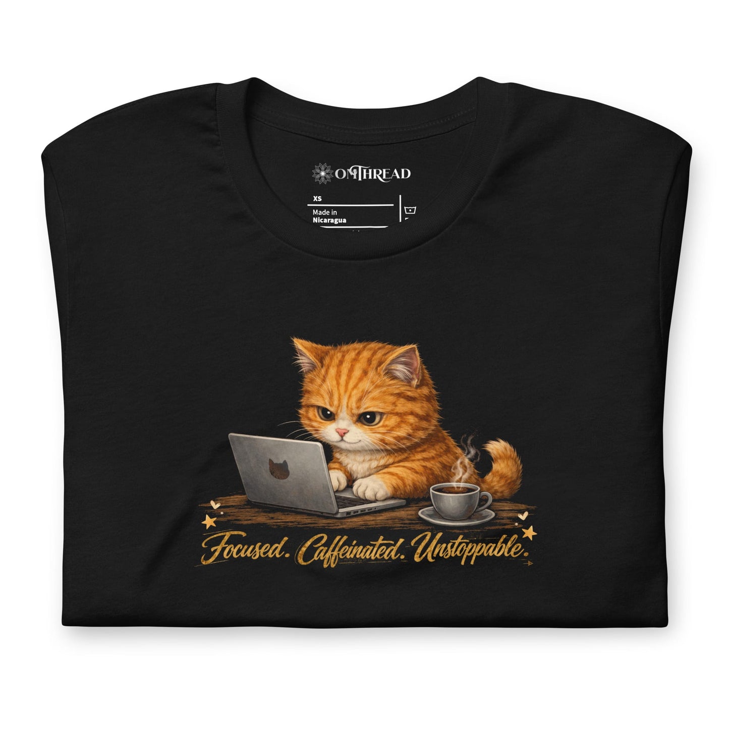 OMTHREAD Funny Orange Cat Coffee T-Shirt for Cat Lovers