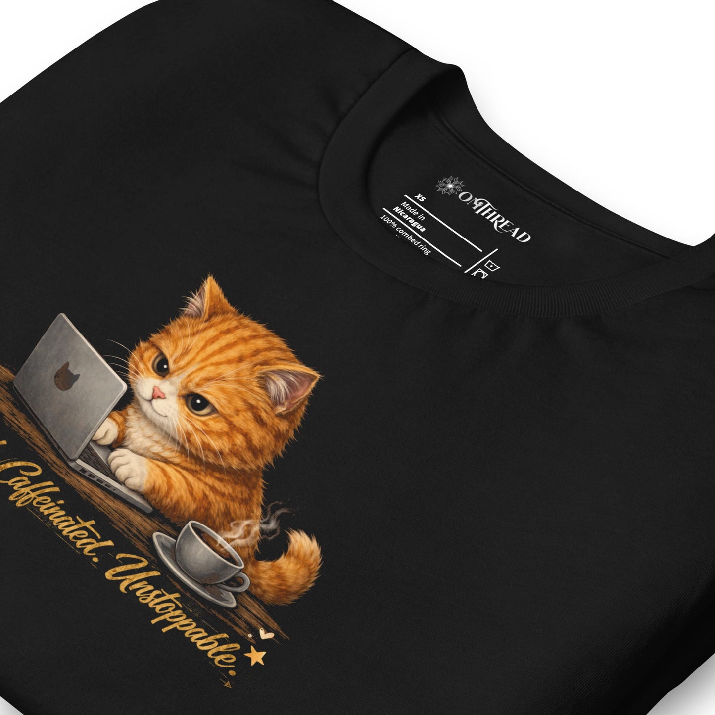 OMTHREAD Funny Orange Cat Coffee T-Shirt for Cat Lovers