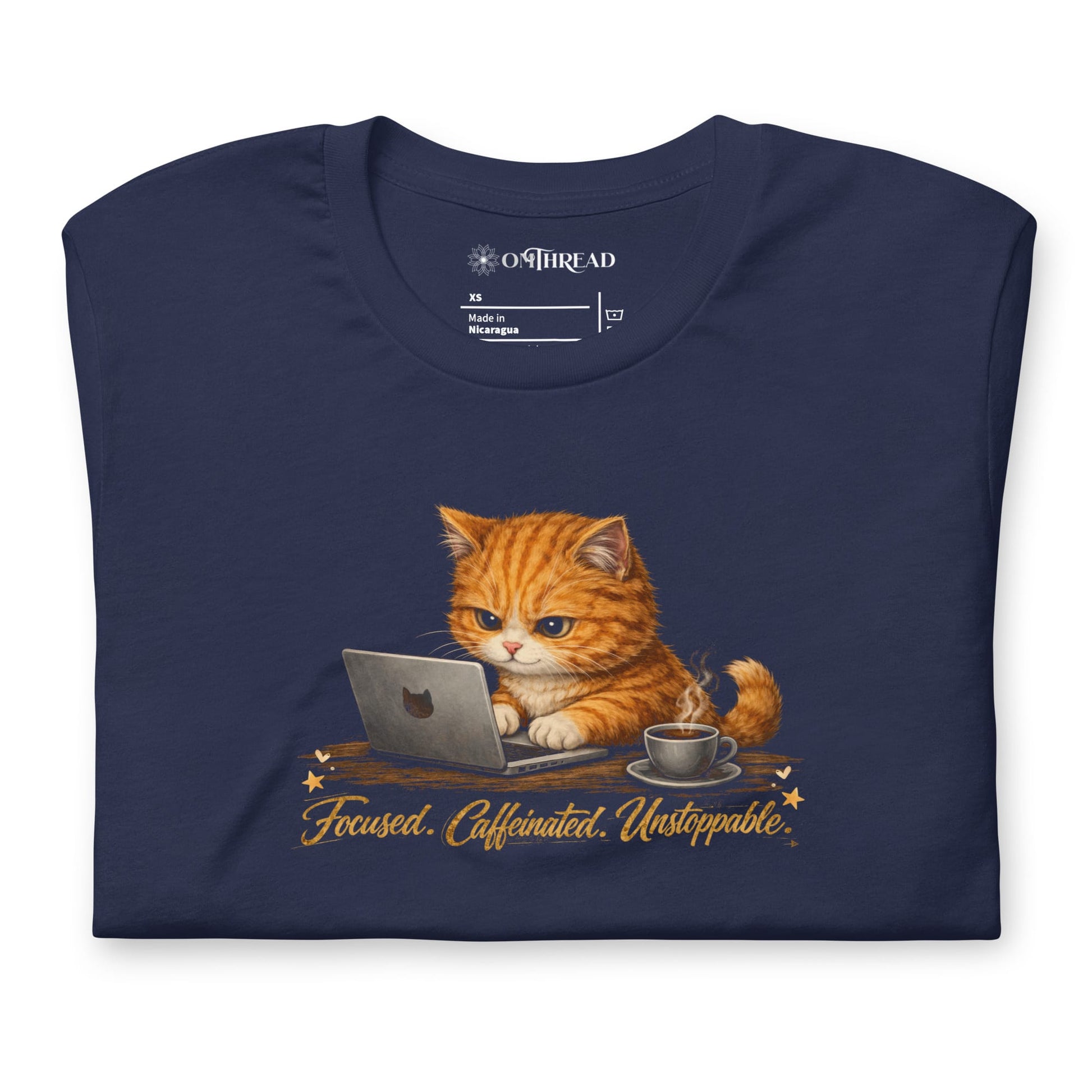 OMTHREAD Funny Orange Cat Coffee T-Shirt for Cat Lovers