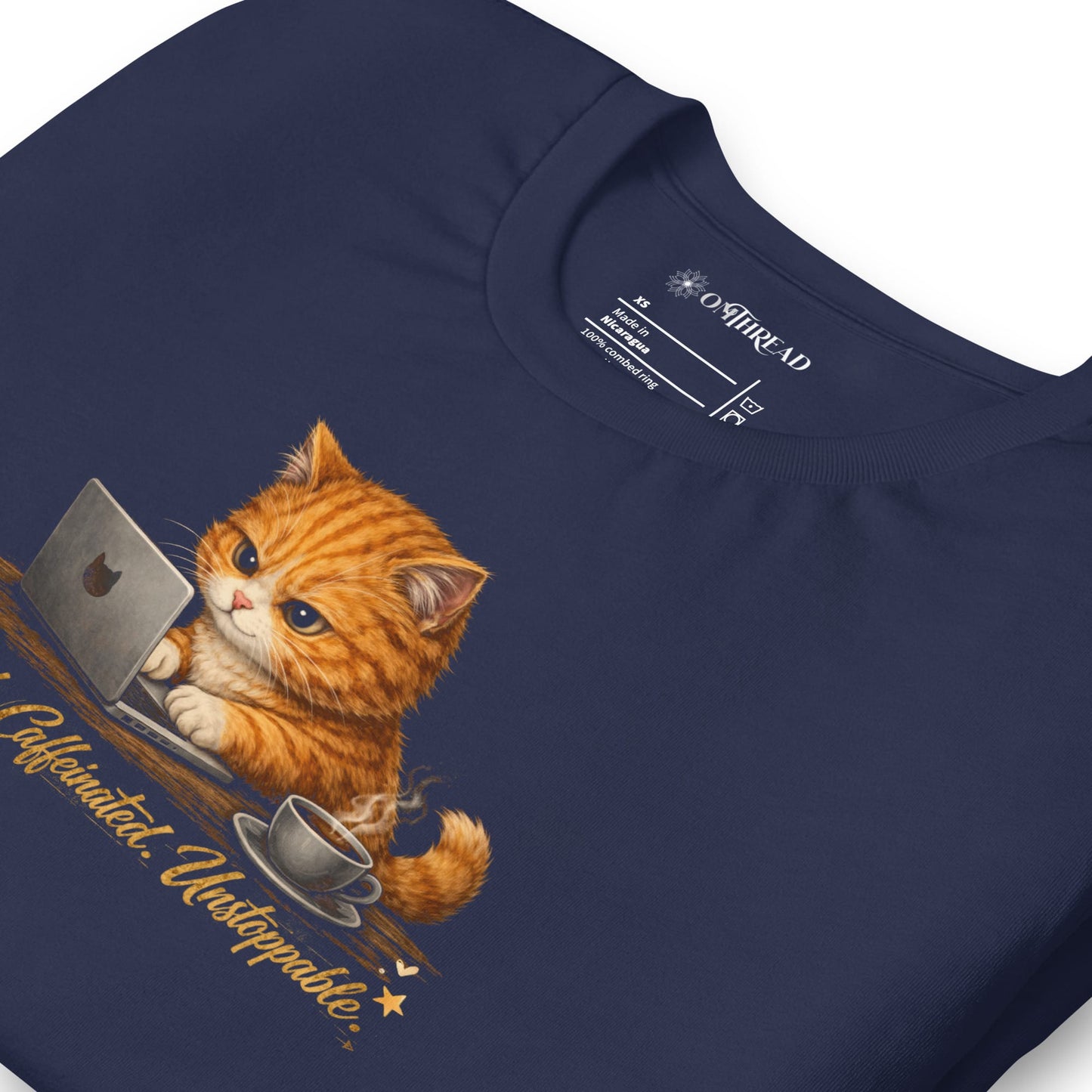 OMTHREAD Funny Orange Cat Coffee T-Shirt for Cat Lovers
