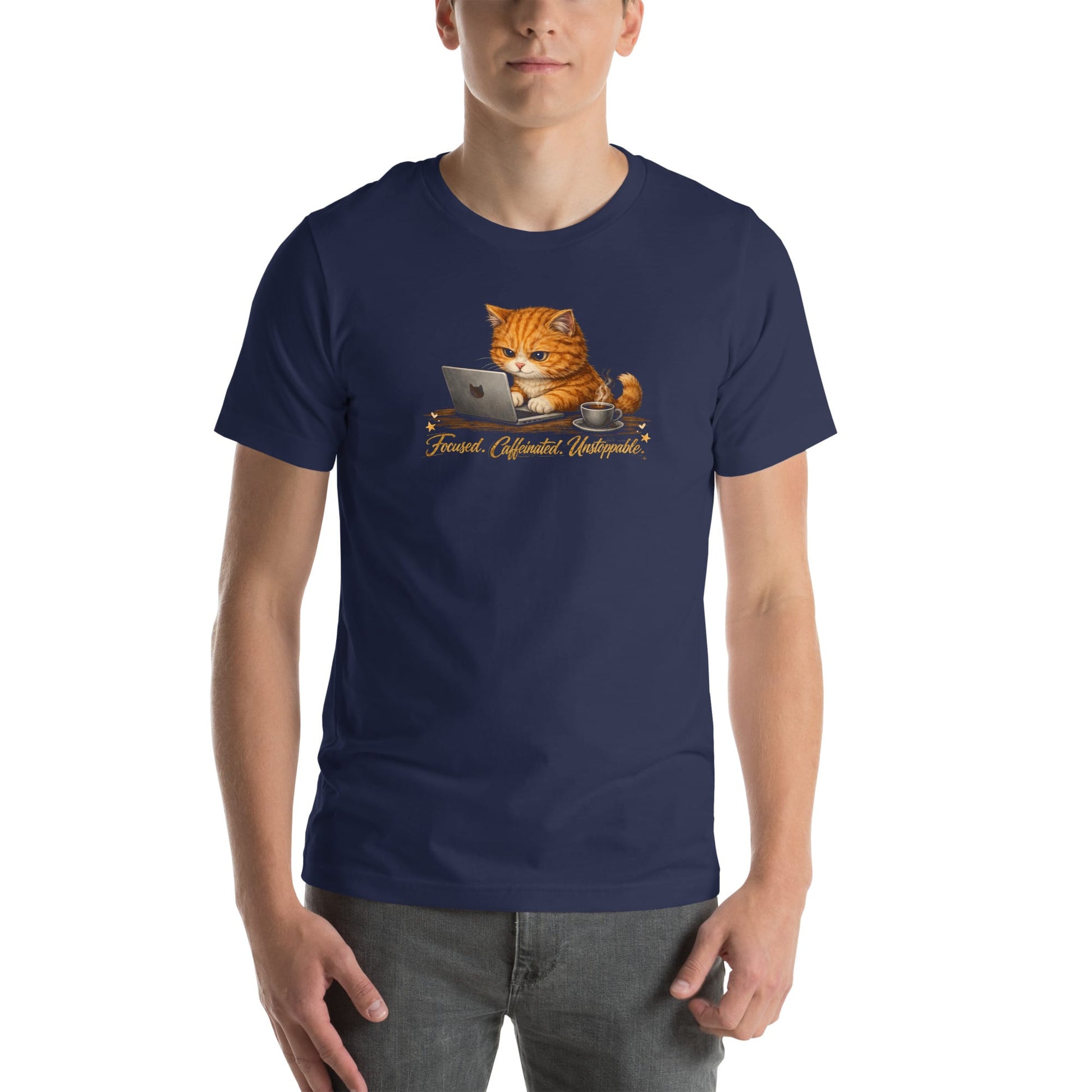 OMTHREAD Funny Orange Cat Coffee T-Shirt for Cat Lovers