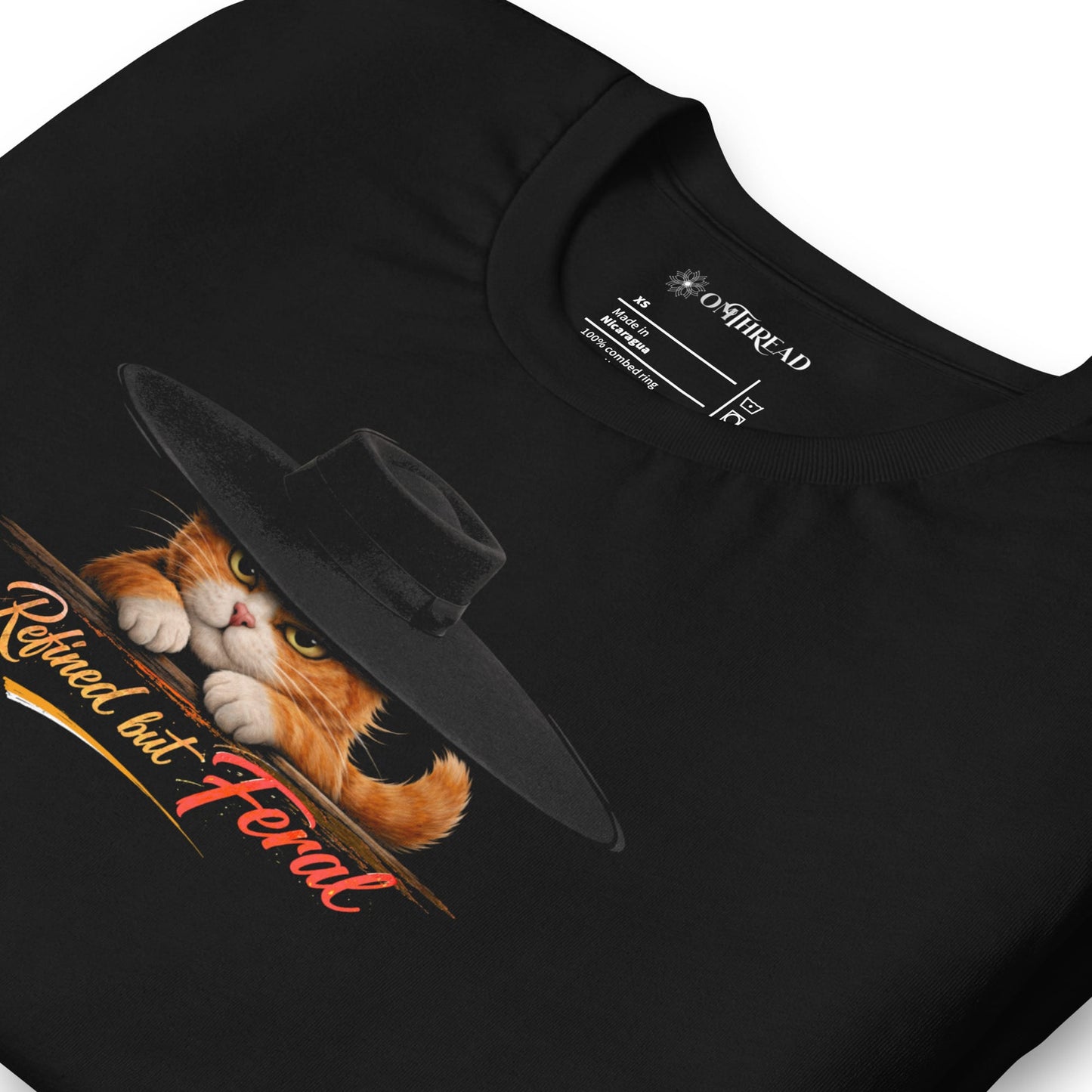 OMTHREAD Funny Orange Cat Refined but Feral Graphic T-Shirt