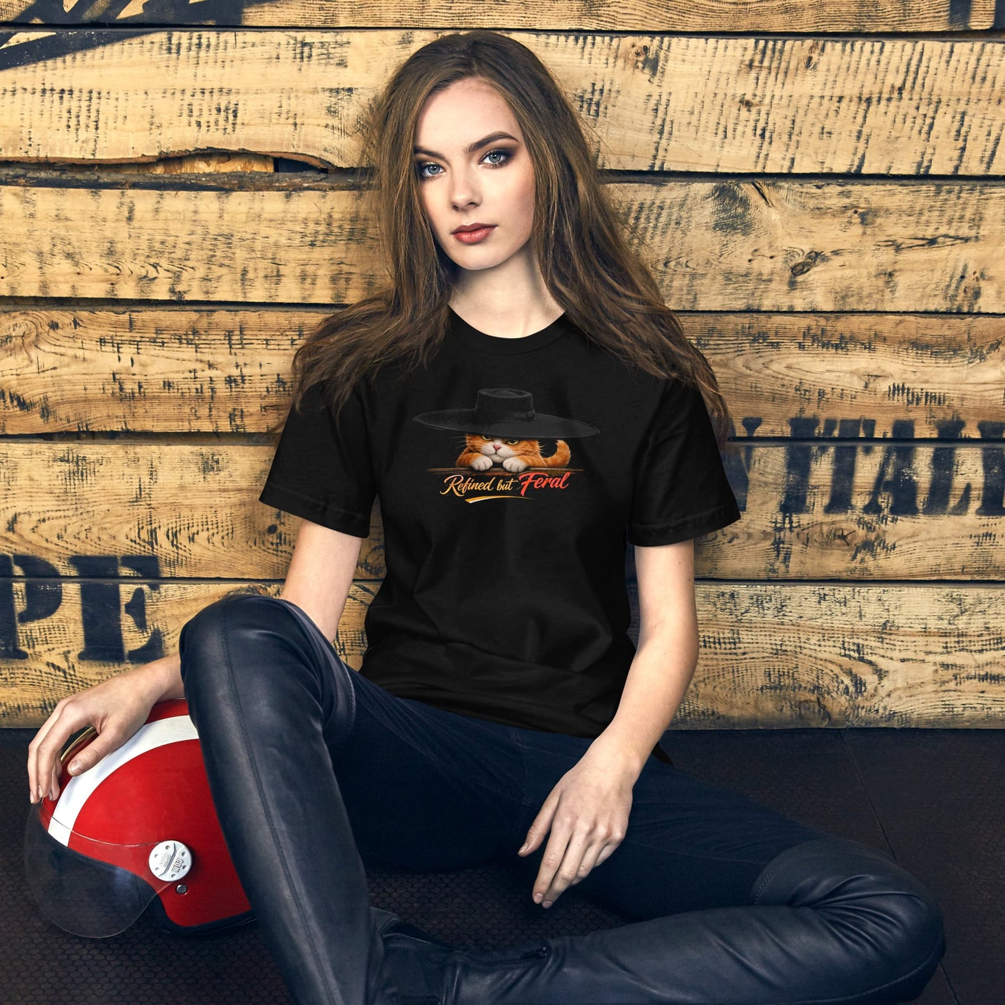 OMTHREAD Funny Orange Cat Refined but Feral Graphic T-Shirt