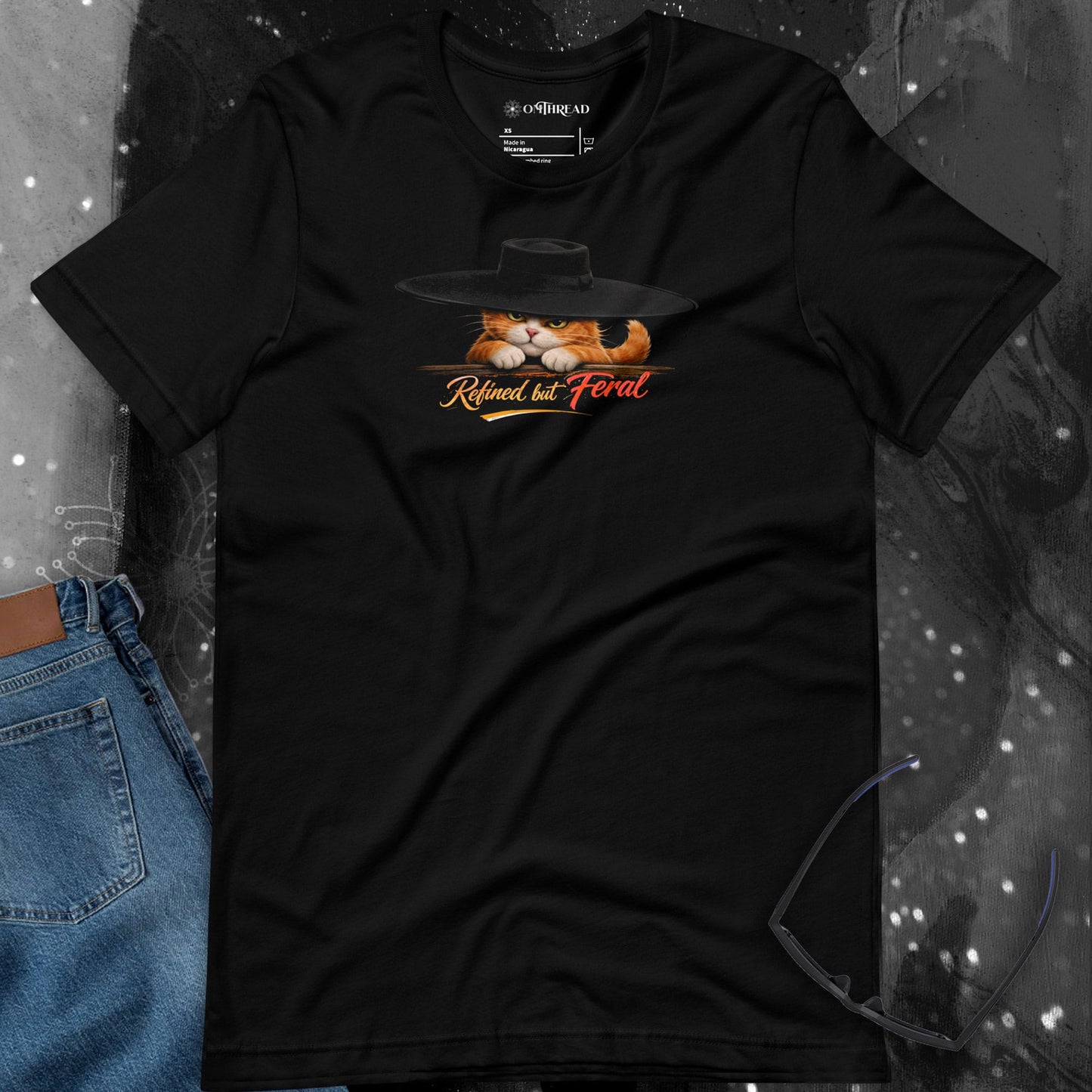 OMTHREAD Funny Orange Cat Refined but Feral Graphic T-Shirt