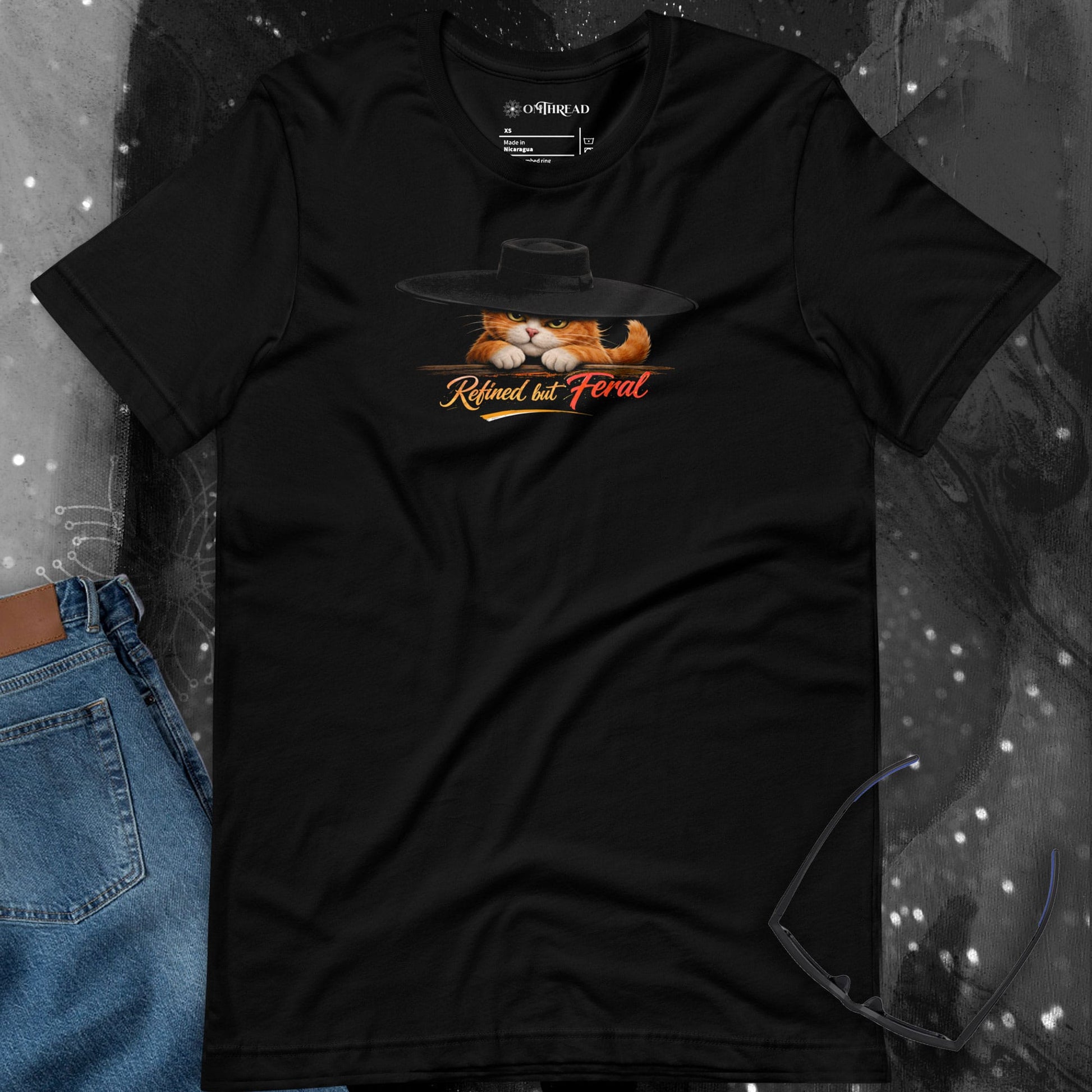 OMTHREAD Funny Orange Cat Refined but Feral Graphic T-Shirt