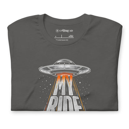 OMTHREAD Funny Orange Cat UFO Shirt Alien Cat Sci Fi My Ride Tee