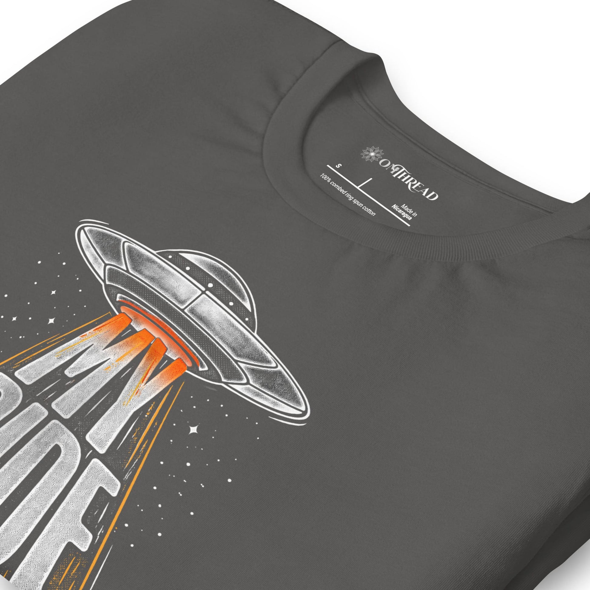 OMTHREAD Funny Orange Cat UFO Shirt Alien Cat Sci Fi My Ride Tee