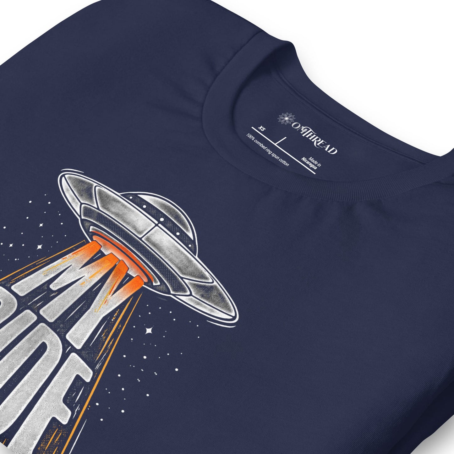 OMTHREAD Funny Orange Cat UFO Shirt Alien Cat Sci Fi My Ride Tee