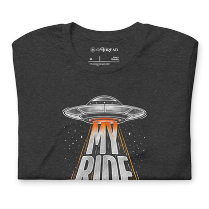 OMTHREAD Funny Orange Cat UFO Shirt Alien Cat Sci Fi My Ride Tee