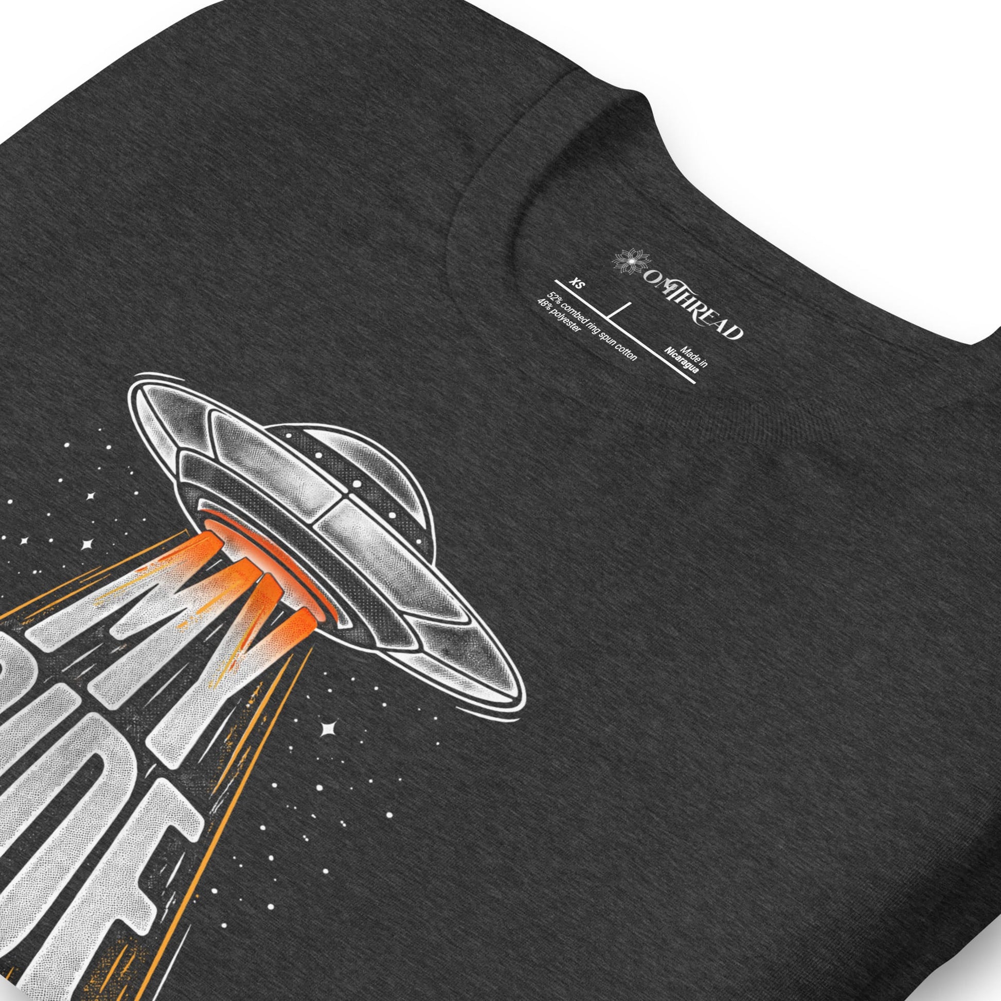 OMTHREAD Funny Orange Cat UFO Shirt Alien Cat Sci Fi My Ride Tee