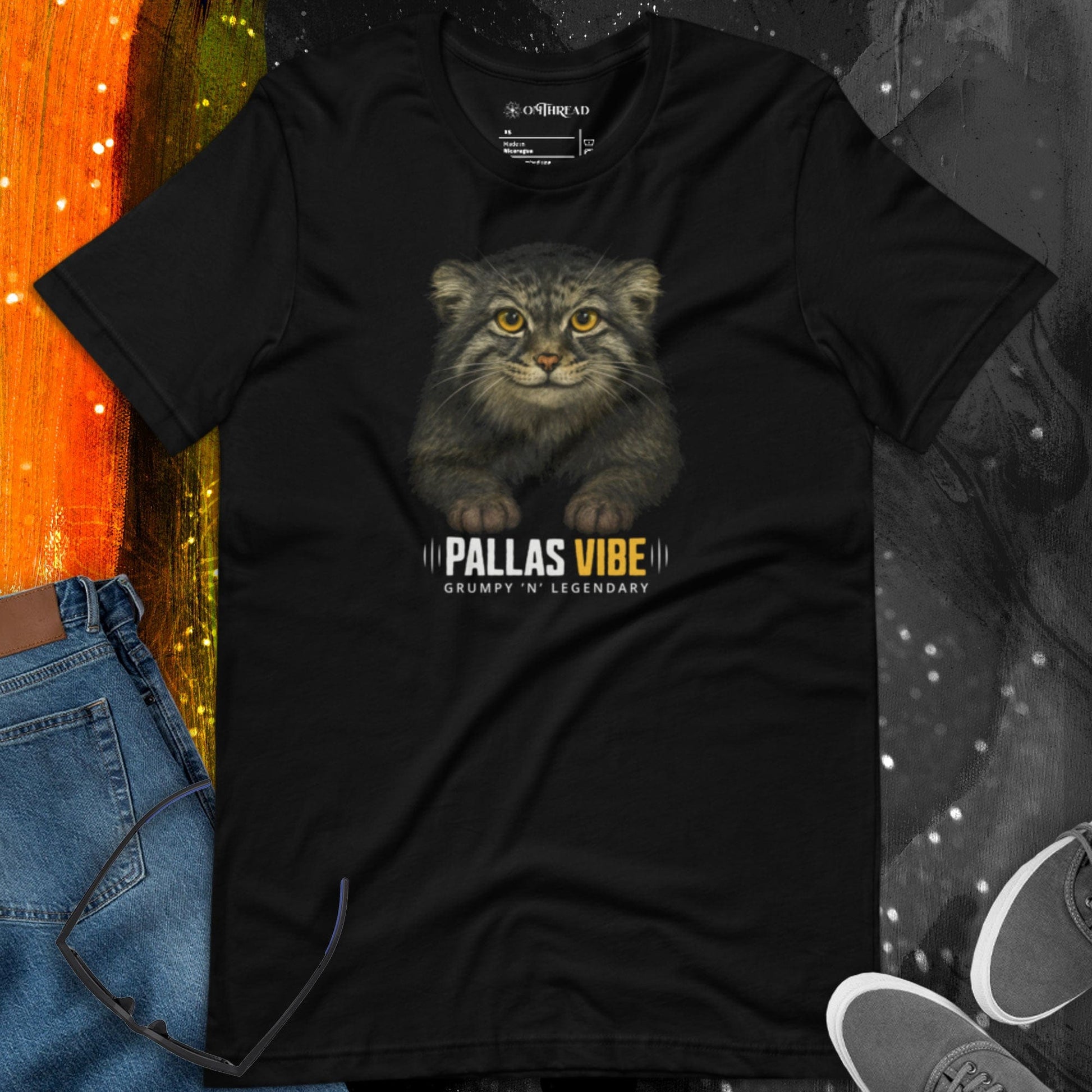 OMTHREAD Funny Pallas Cat Shirt Grumpy Wild Cat Vibe Tee for Animal Lovers