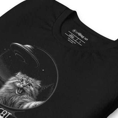 OMTHREAD Funny Pallas Cat UFO Abduction T-Shirt Space Cat Manul Sci-Fi