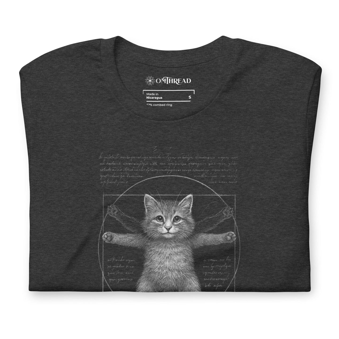 OMTHREAD Funny Purr-truvian Cat T-Shirt Vitruvian Kitten Da Vinci Parody