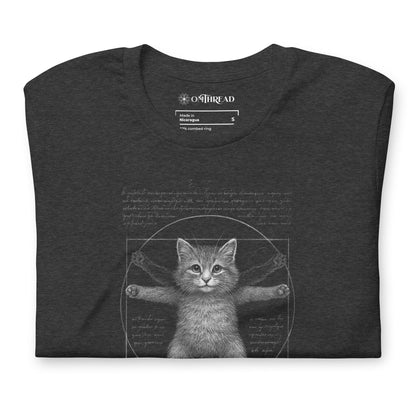 OMTHREAD Funny Purr-truvian Cat T-Shirt Vitruvian Kitten Da Vinci Parody
