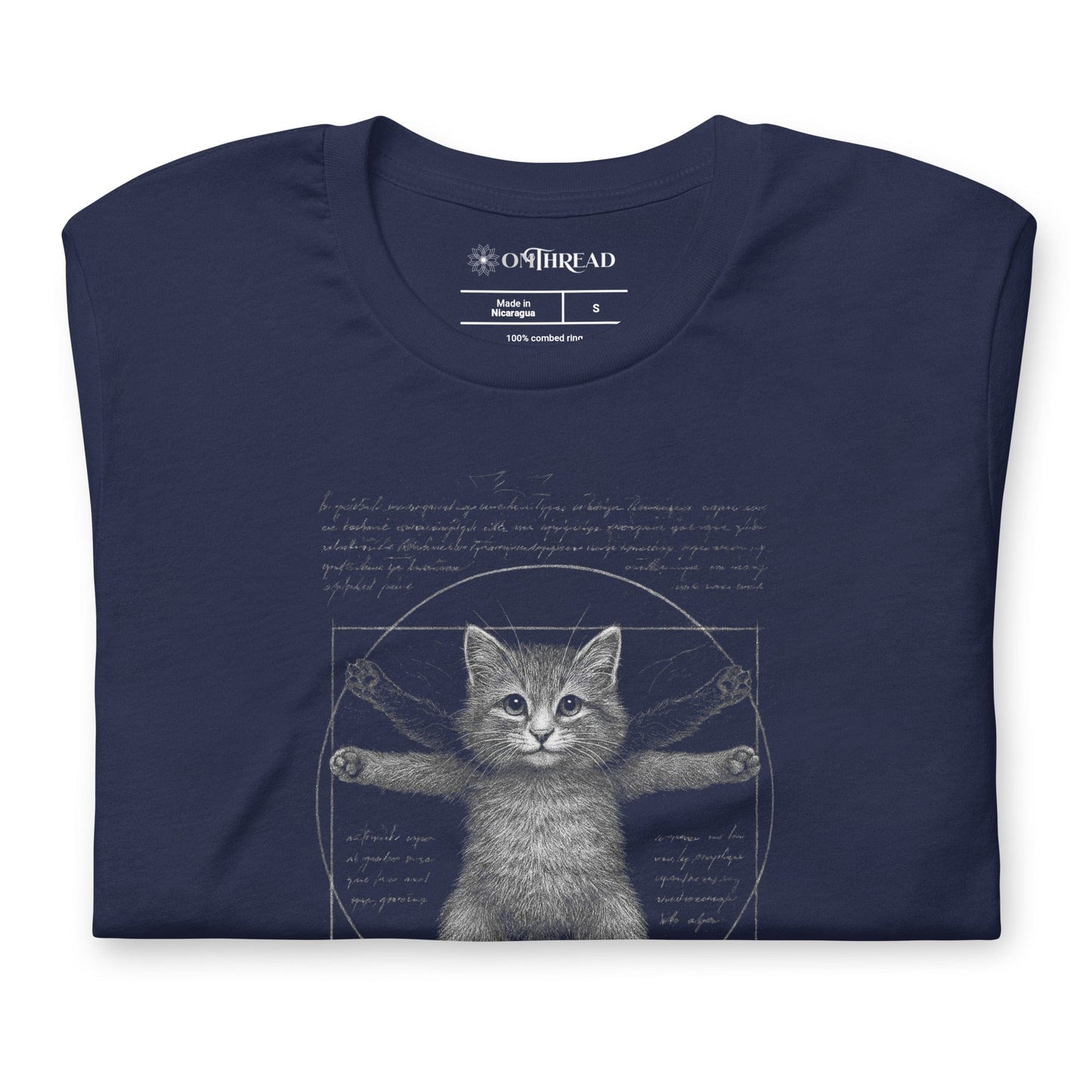 OMTHREAD Funny Purr-truvian Cat T-Shirt Vitruvian Kitten Da Vinci Parody