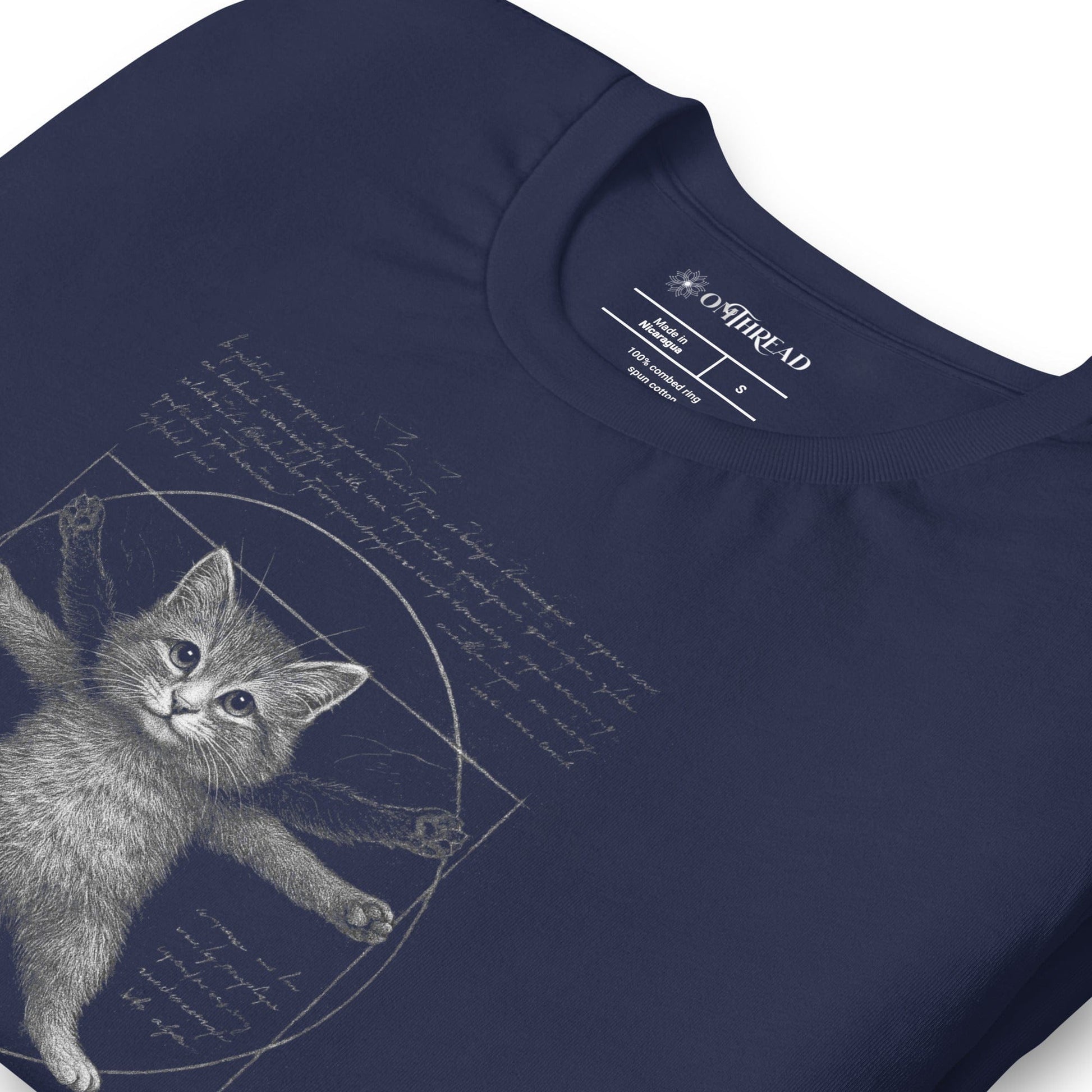 OMTHREAD Funny Purr-truvian Cat T-Shirt Vitruvian Kitten Da Vinci Parody