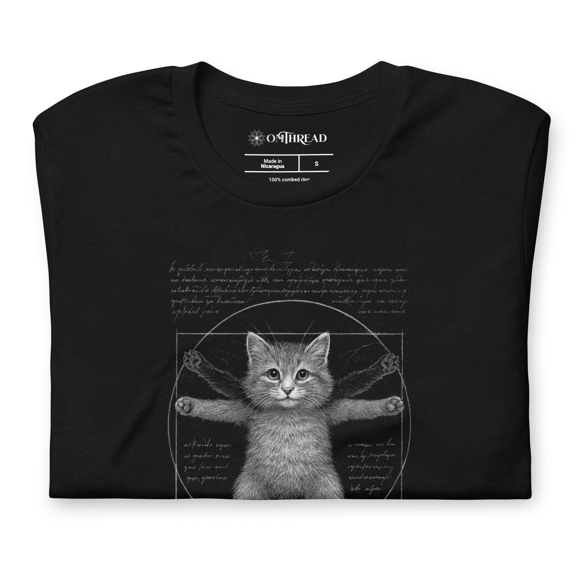 OMTHREAD Funny Purr-truvian Cat T-Shirt Vitruvian Kitten Da Vinci Parody