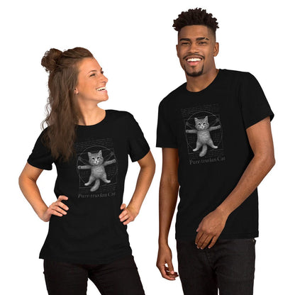 OMTHREAD Funny Purr-truvian Cat T-Shirt Vitruvian Kitten Da Vinci Parody