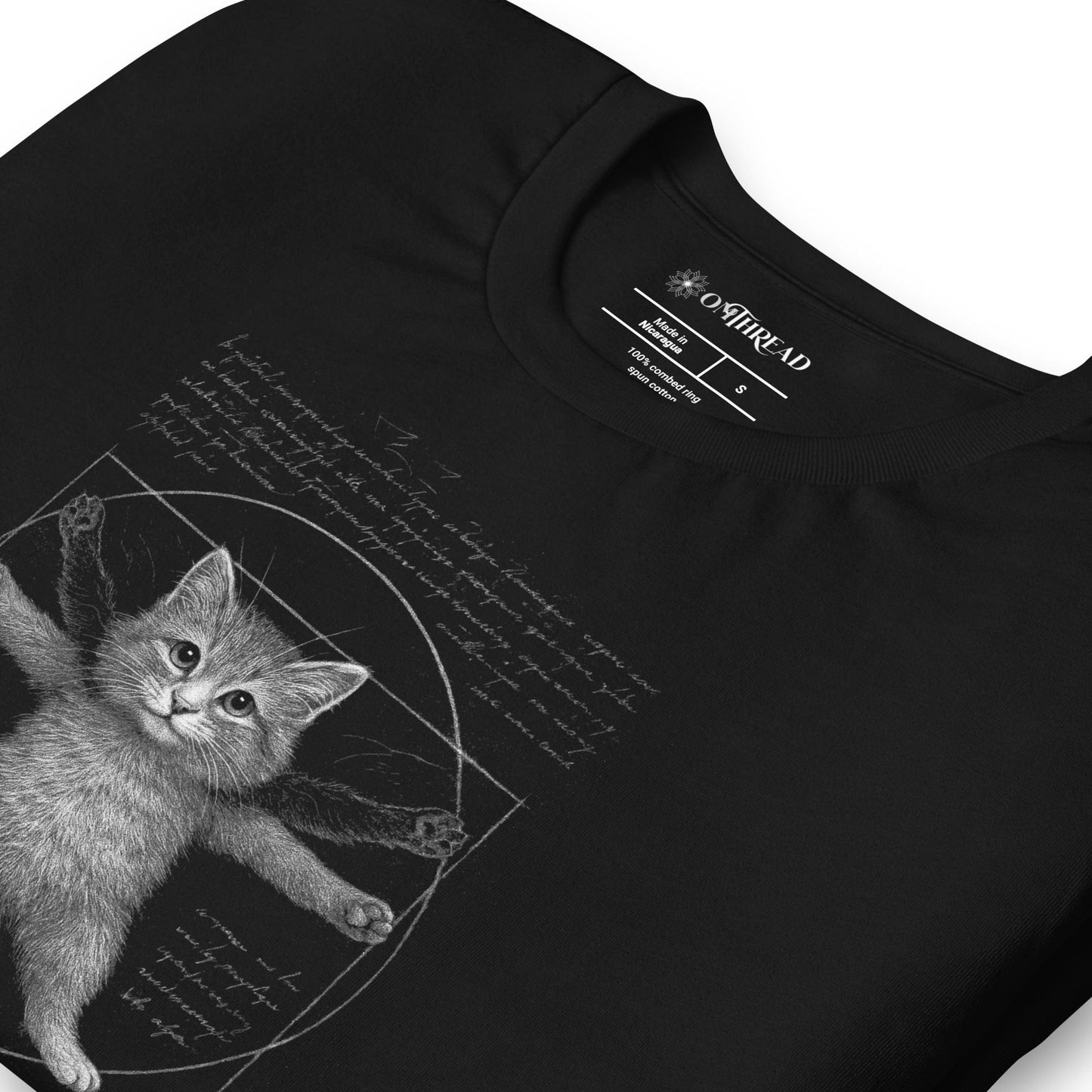 OMTHREAD Funny Purr-truvian Cat T-Shirt Vitruvian Kitten Da Vinci Parody